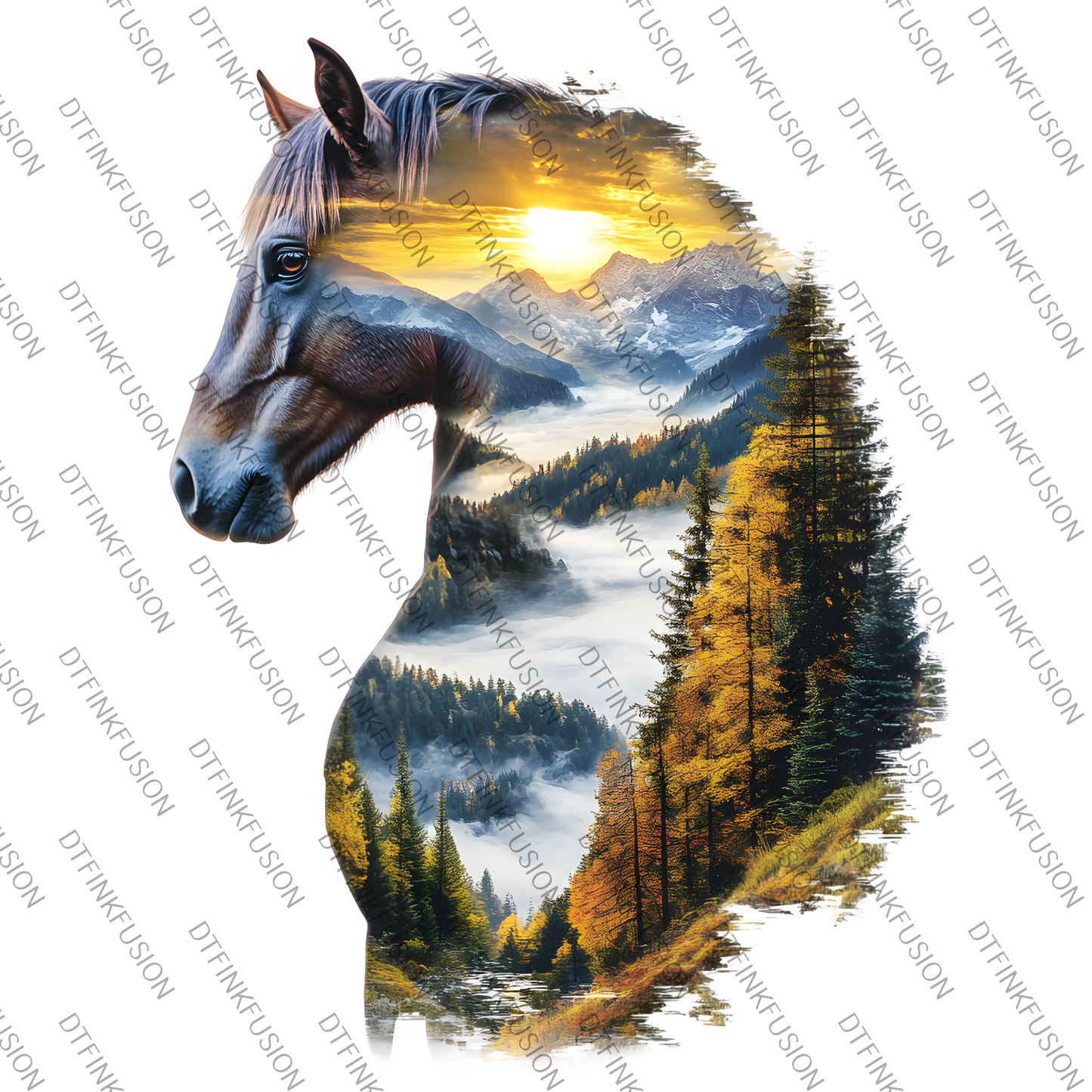 Horse Double Exposure DTF Transfer