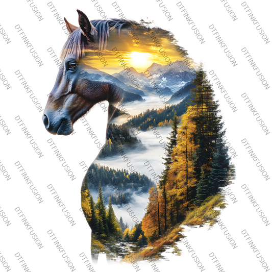 Horse Double Exposure DTF Transfer