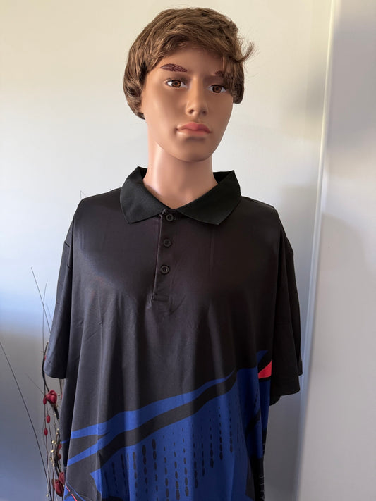 Polo Shirt Blue - Black - Orange Stripe