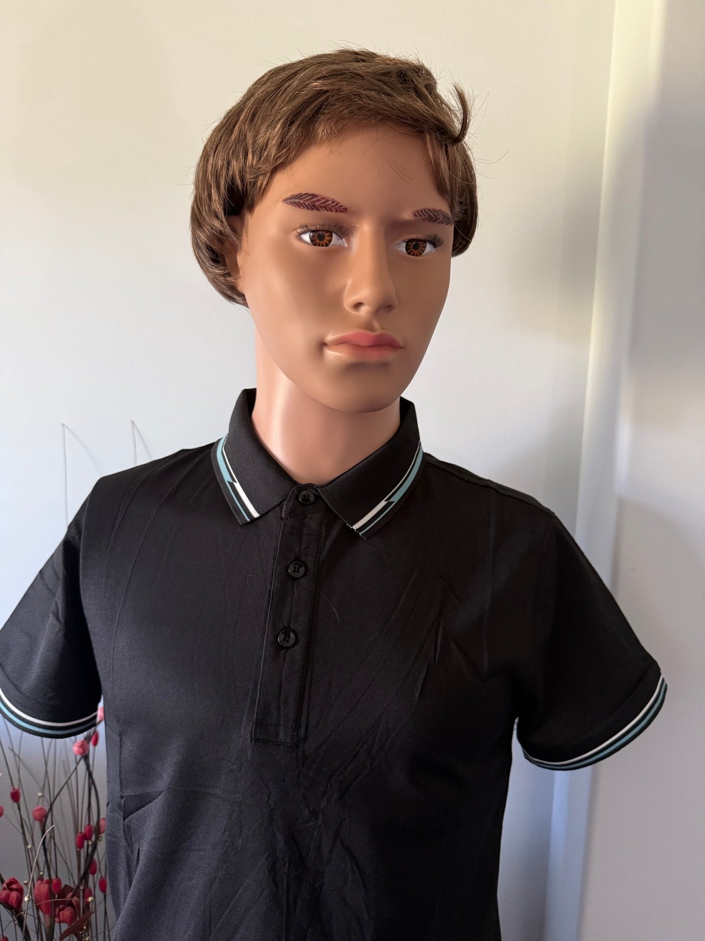 Polo Shirt White and Light Blue Collar and Sleeve