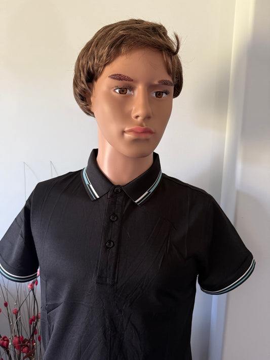 Polo Shirt White and Light Blue Collar and Sleeve